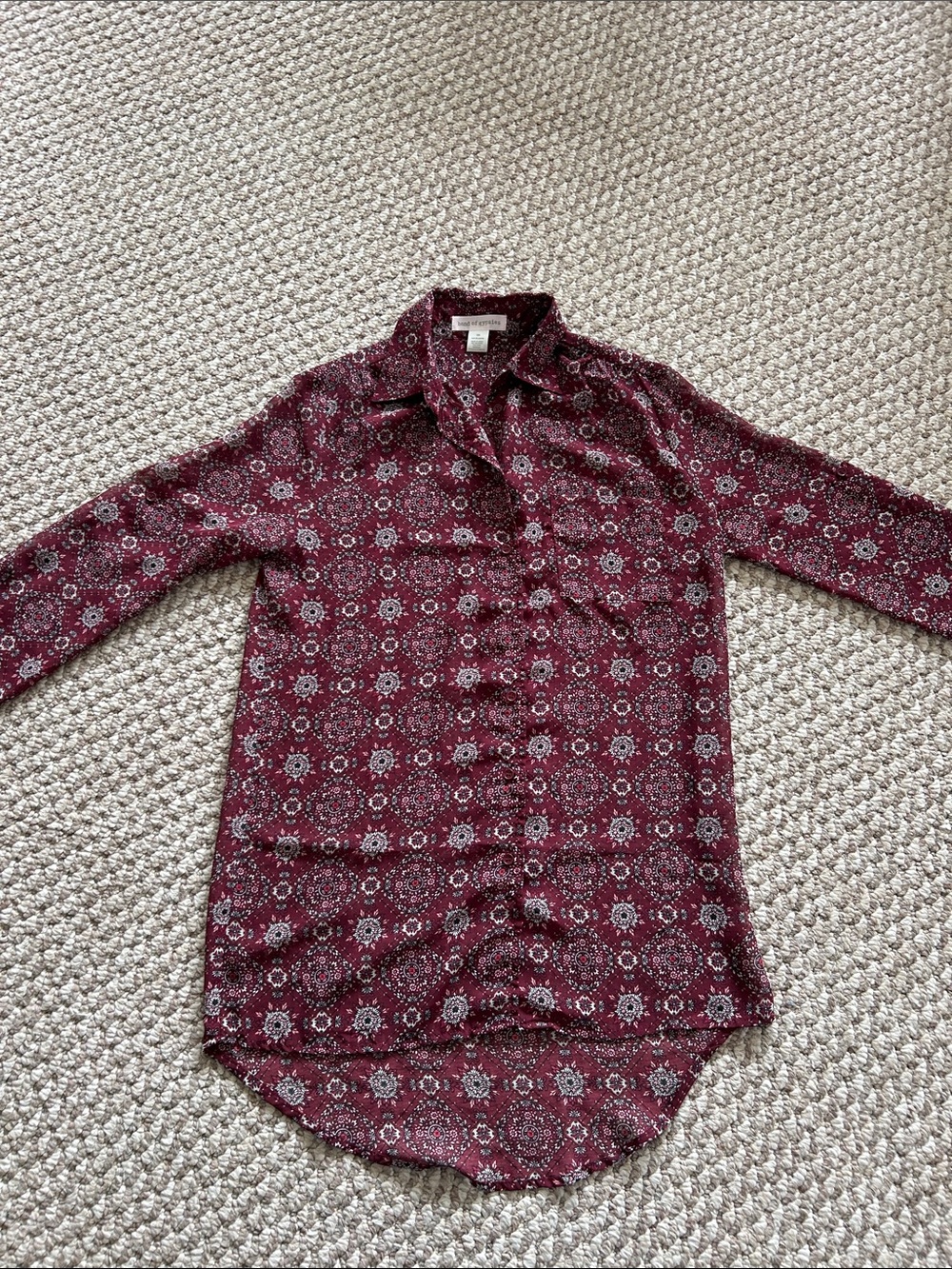 Band Of Gypsies Long Sleeve Burgundy Printed Button Down Shirt